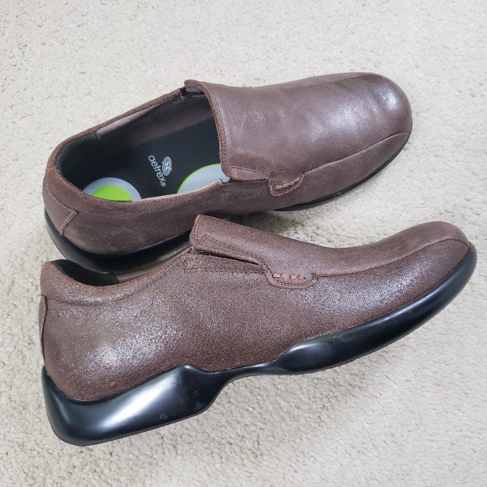 AETREX Mens Comfort Shoes 9 Brown Black Leather Walking Ortho‎ Slip On Loafers